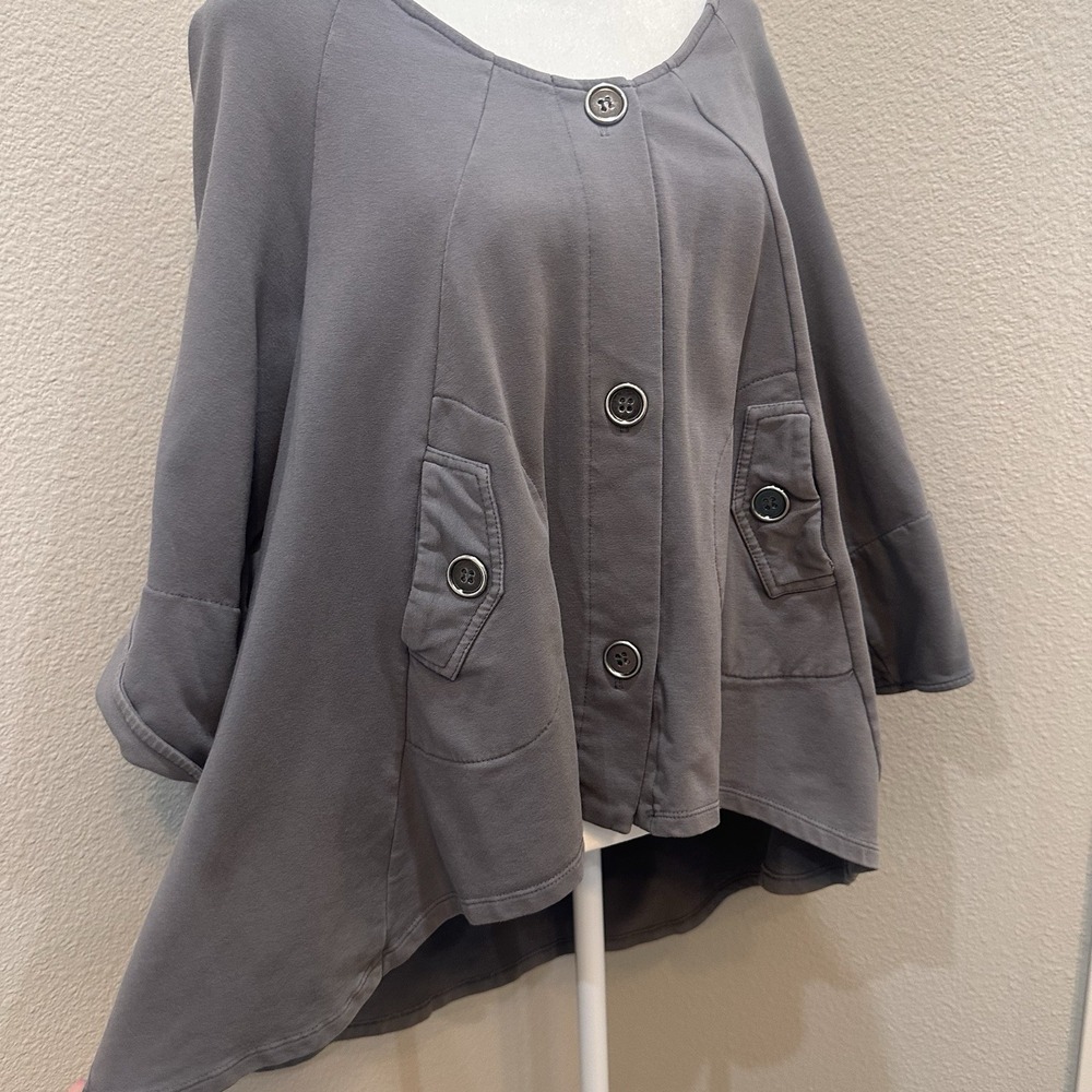 Kika Paprika Gray Jacket Sweater 6 Organic Cotton Lagenlook Hippie Buttons Boho